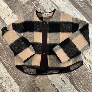 A.C.O.A Plaid Mohair-Blend Button Cardigan in Beige & Black